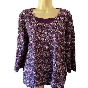 White Stag XXL Purple Floral Print Knit Top Woman Pullover